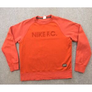Nike FC Sweatshirt Mens Medium Red Fleece Pullover Crew Logo Soccer Football